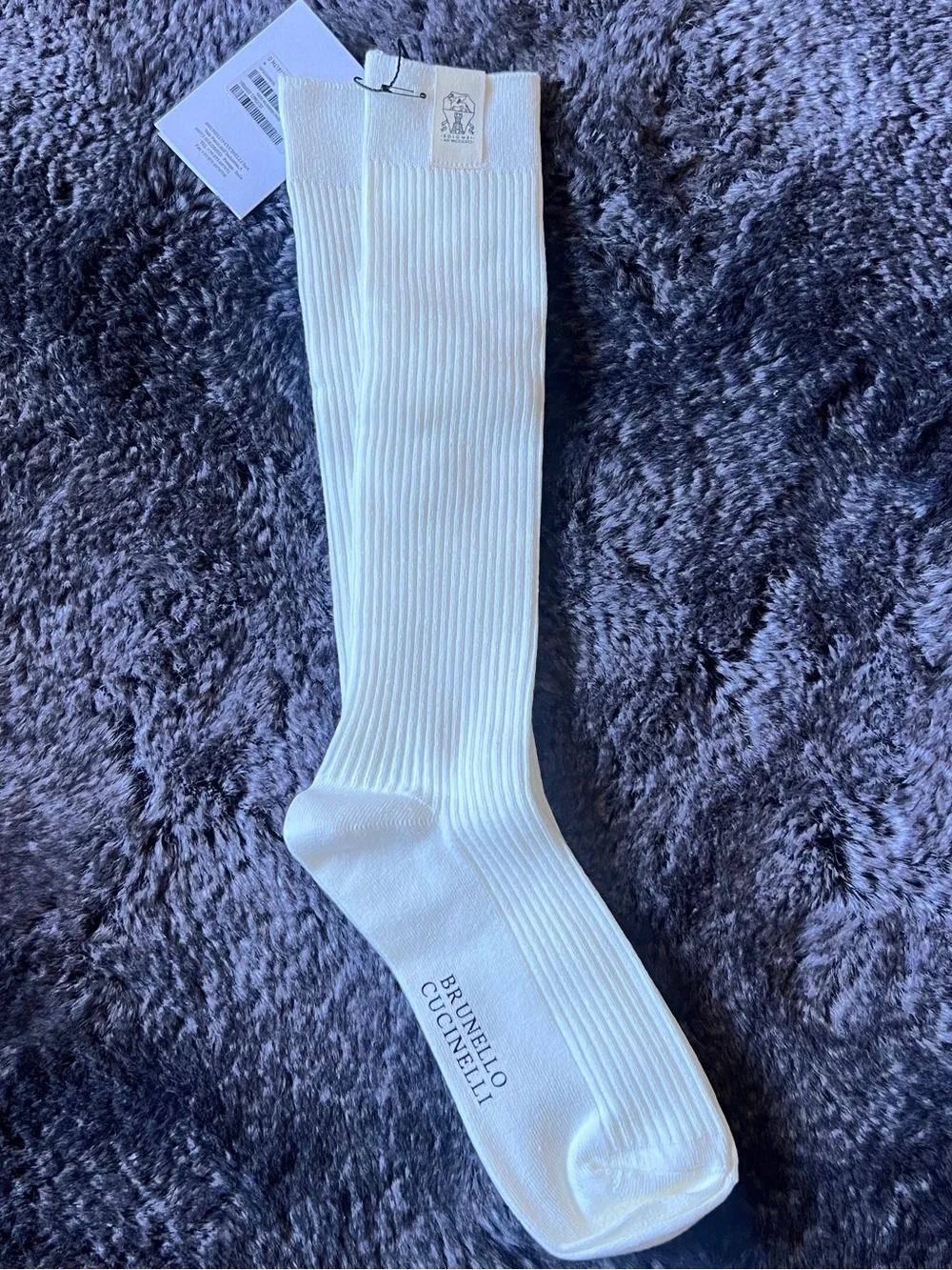 Brunello Cucinelli women’s White Ribbed Dress Socks high knee goft beige golf